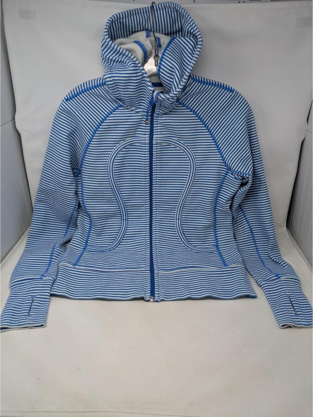 Lulu Lemon Scuba Hoodie Blue/White Striped  Sweater Jacket-Size XS